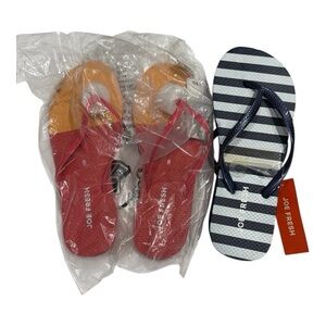 Joe Fresh Flip Flops Set Sunset and Navy Striped Size 6